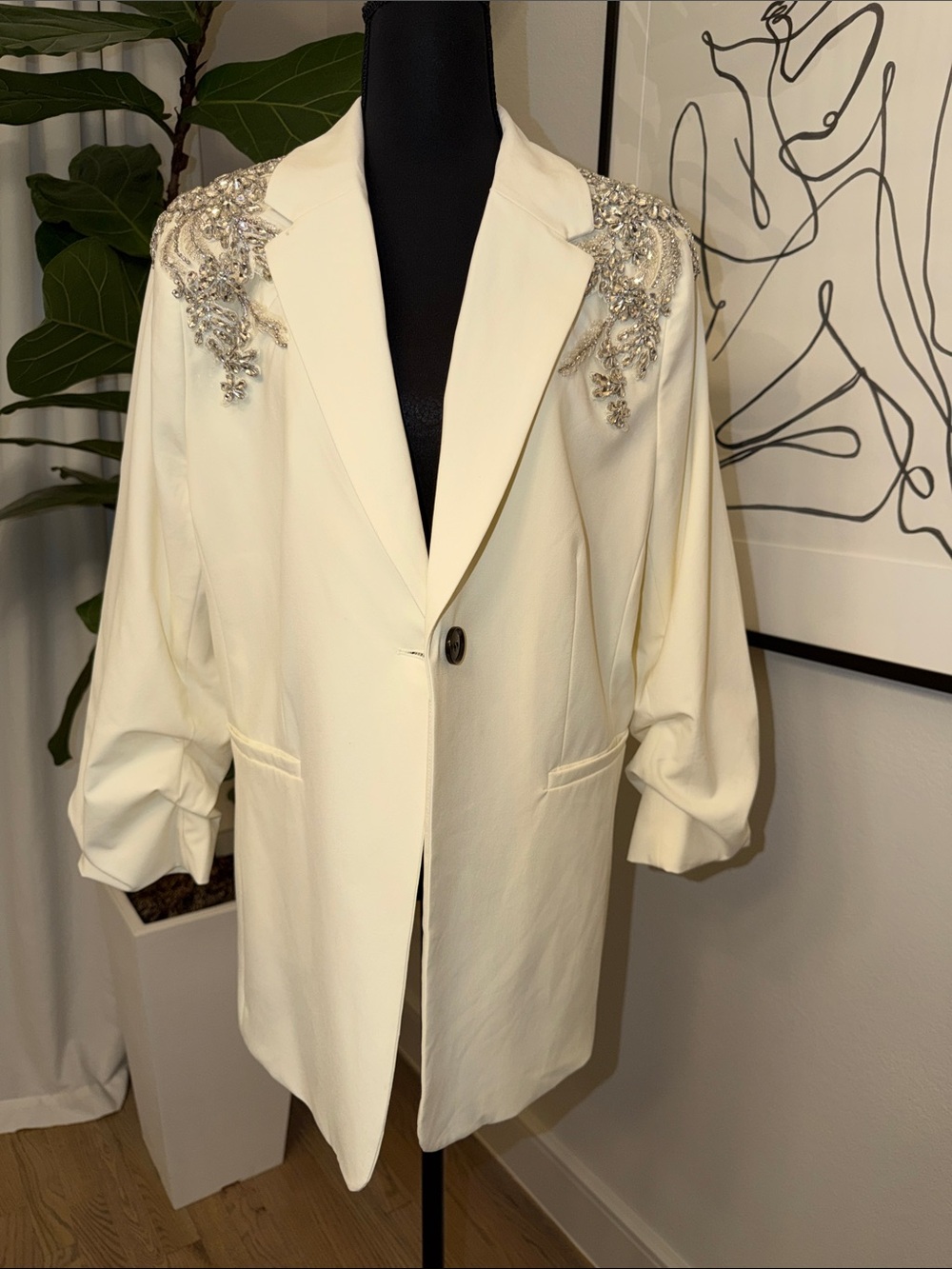 Gibson Latimer Embellished Cream Women's Blazer Jacket (L)
